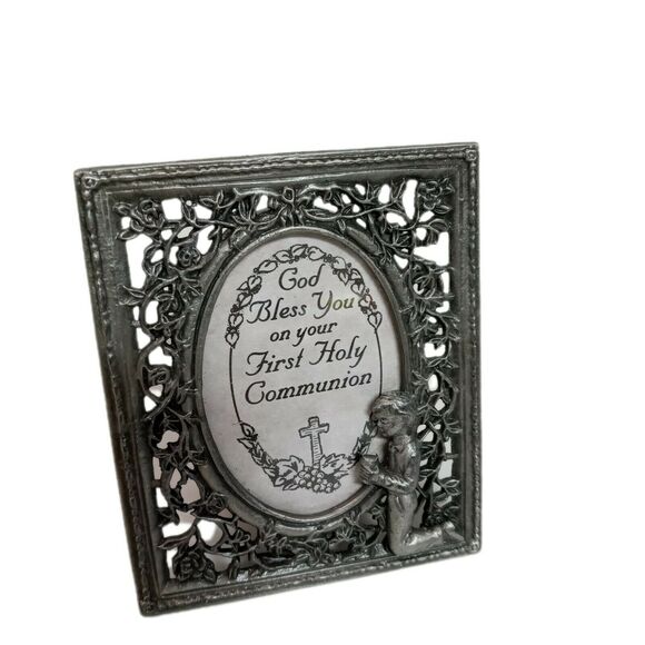 First Communion Pewter Frame Boy 3.5" Religious Keepsake VTG 🕊️ - Picture 1 of 12